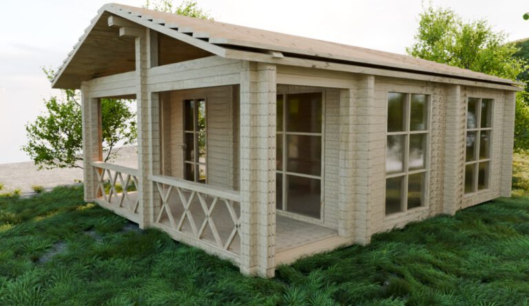 Blockbohlenhaus mit integrierter Veranda und Panoramaverglasung